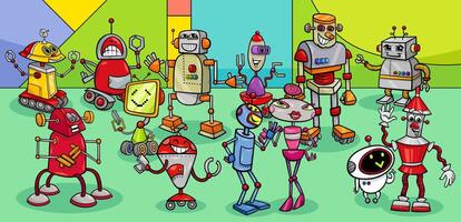 cartoon robots and droids fantasy characters group vector