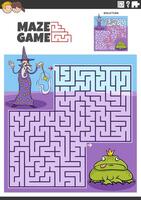 maze activity with wizard and prince enchanted into a frog vector