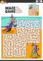 maze activity with two witches fantasy characters vector