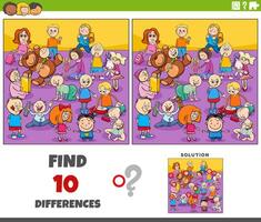 differences game with happy cartoon children group vector