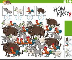 how many counting game with cartoon farm animals vector