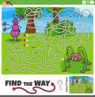 maze game with cartoon ant and spider characters vector