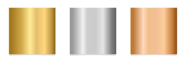 Gold,silver,bronze metallic texture.Metallic foil texture backgrounds set.Polished, brushed texture for design concepts, web, prints, posters, wallpapers, interfaces. illustration EPS 10 vector