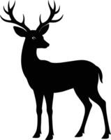 A black silhouette of a whitetail deer standing on a white background vector