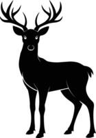 A black silhouette of a whitetail deer standing on a white background vector