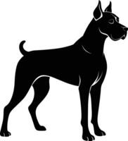 negro y blanco silueta de un Boxer perro en pie vector