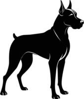 negro y blanco silueta de un Boxer perro en pie vector