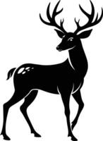 A black silhouette of a whitetail deer standing on a white background vector