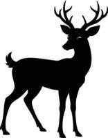 A black silhouette of a whitetail deer standing on a white background vector