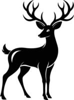 A black silhouette of a whitetail deer standing on a white background vector