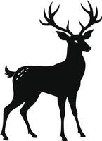 A black silhouette of a whitetail deer standing on a white background vector