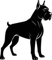 Black and white silhouette of a boxer dog standing vector