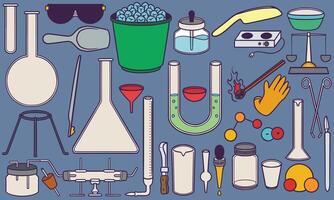 Hand drawn chemistry and laboratory tools for Medical doodle set . Health doctor equipment illustration. vector