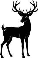 A black silhouette of a whitetail deer standing on a white background vector