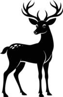 A black silhouette of a whitetail deer standing on a white background vector