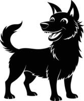 Black and white silhouette of a happy dog vector