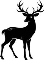 A black silhouette of a whitetail deer standing on a white background vector