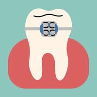 Tooth single 5 cute on a blue-green background, illustration. vector