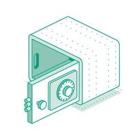 Isometric safe with open door. Outline object isolated on white background. Icon of security. Empty safe. vector