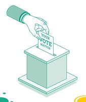 votación concepto. mano pone votar boletín dentro votar caja. isométrica elección concepto con votación caja. el votación tiene el mensaje tu votar asuntos. vector