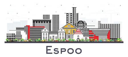 Espoo Finland city skyline with color buildings isolated on white. Espoo cityscape with landmarks. Business travel and tourism concept with modern and historic architecture. vector