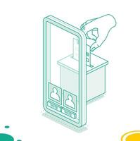 Isometric online voting and election concept using the smartphone. People vote online using mobile app to choose their candidate. vector