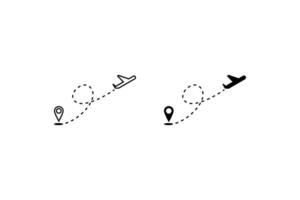 Plane track to point with dashed line way or air lines, airplane icon on white background vector