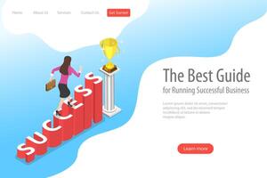 Isometric flat landing page template of success. vector
