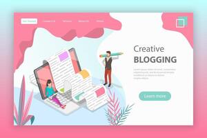 Isometric flat landing page for creative blogging. vector