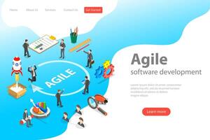 Flat isometric landing page of agile software development. vector