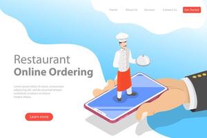 Flat landing page template of table online reservation, mobile booking. vector