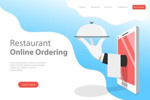 Flat landing page template of table online reservation, mobile booking. vector