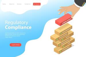 Isometric flat landing page template of regulatory compliance. vector