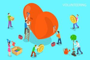 Isometric flat concept of volunteering and support, donation. vector