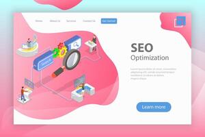 Flat isometric landing page template of search engine ranking. vector