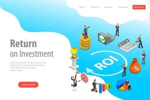 Flat isometric landing page template of return on investment, roi. vector