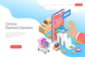 Isometric flat landing page template of pay online. vector