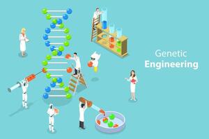 Isometric flat concept of genetic engineering, DNA structure changing. vector