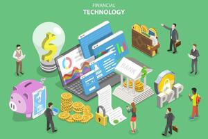 Isometric flat concept of fintech, financial technology, online banking. vector