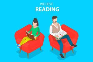 Isometric flat concept of reading, favorite book. vector