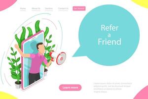 Isometric flat landing page template of refer a friend illustration. vector