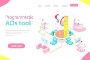 Flat isometric landing page template of programmatic advertising. vector