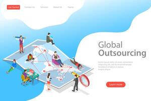 Isometric flat landing page template of global outsourcing. vector