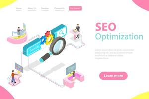 Flat isometric landing page template of search engine ranking. vector