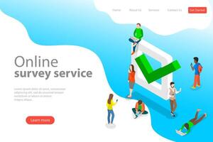 Flat isometric landing page template of online survey service. vector