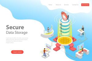 Flat isometric landing page template of secure online storage. vector