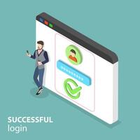 Isometric flat concept of successful login. vector