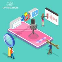 Isometric flat concept of voice search optimization, voice commands, SEO. vector