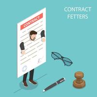 Flat isometric concept of contract fetters, business obligations. vector