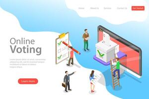 Isometric flat landing page template of online voting and election. vector